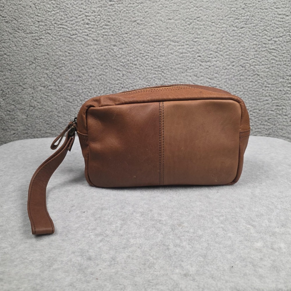 Leather Duffle Bag Mens Small Brown Travel Toiletry Shave Kit Zip Case Wristlet